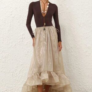 Zimmermann V-neck fitted top with a gold skirt size 2